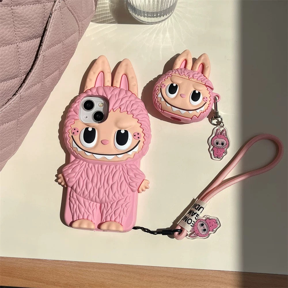 귀여운 만화 Labubu Zimomo Silicon Case | 브라운 핑크 - 아이폰 케이스
