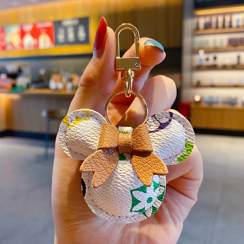 Luksus Mickey Keychain - Faux Leather & Fur Pom Charm til håndtaske eller bil