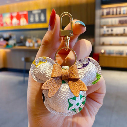 Luksus Mickey Keychain - Faux Leather & Fur Pom Charm til håndtaske eller bil