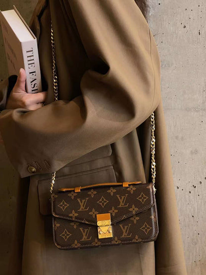 Monogramový plátnový taška ruka držela mobilní telefon s řetězem Crossbody