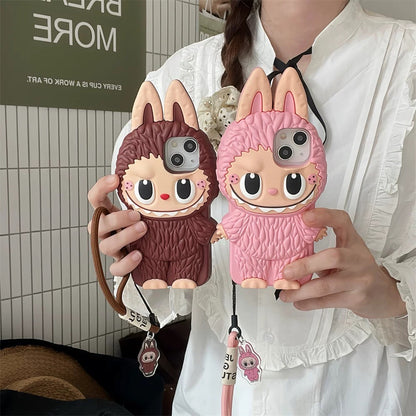 귀여운 만화 Labubu Zimomo Silicon Case | 브라운 핑크 - 아이폰 케이스
