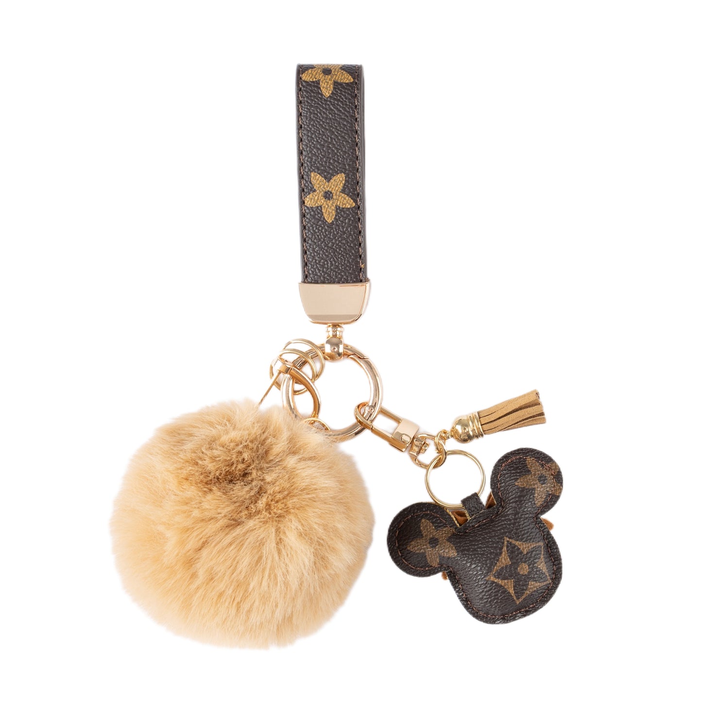 Luksus Mickey Keychain - Faux Leather & Fur Pom Charm til håndtaske eller bil