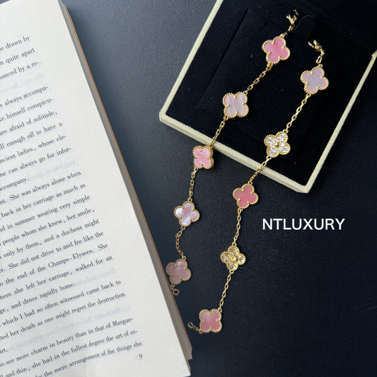 Shell Girl & Shining Leaves Bracelet (Pink)