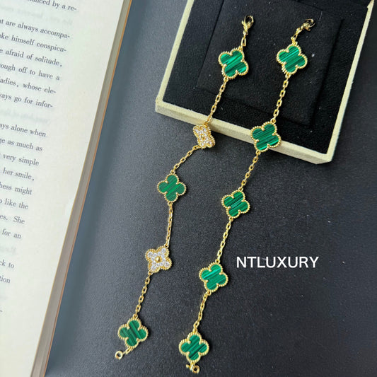 Shell Girl & Shining Leaves Bracelet (Green)