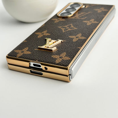 Samsung Galaxy Z Fold 6 luksuriøs gullbelagt lærveske
