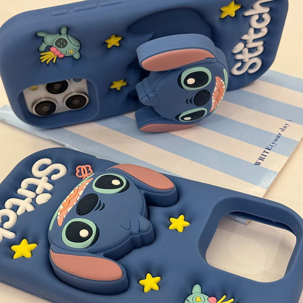 3D Cartoon Stitch Face Grip Tok Holder Cartoon Silicone Soft Phone Case