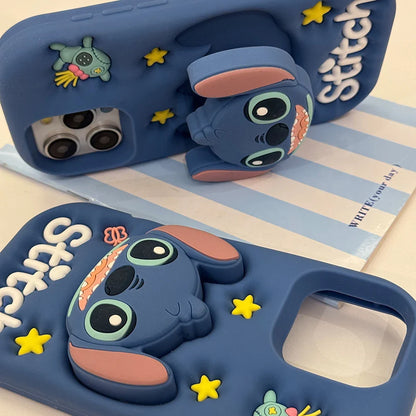 3D Cartoon Stitch Face Grip Tok Holder Cartoon Silicone Soft Phone Case