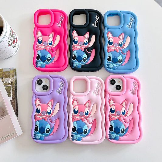 Candy Couple Stitch Looking Cartoon Silicon Wave Side Soft Phone Case