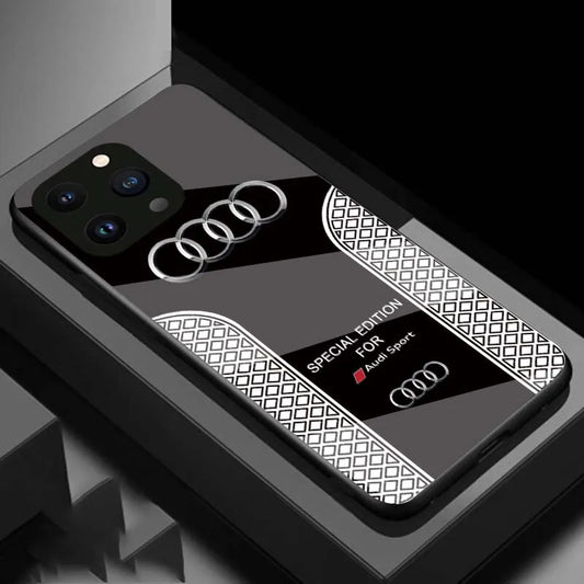 Custodia per telefono del logo Audi Audi Luxury con ricarica wireless per tutto l'iPhone con copertina posteriore in vetro.