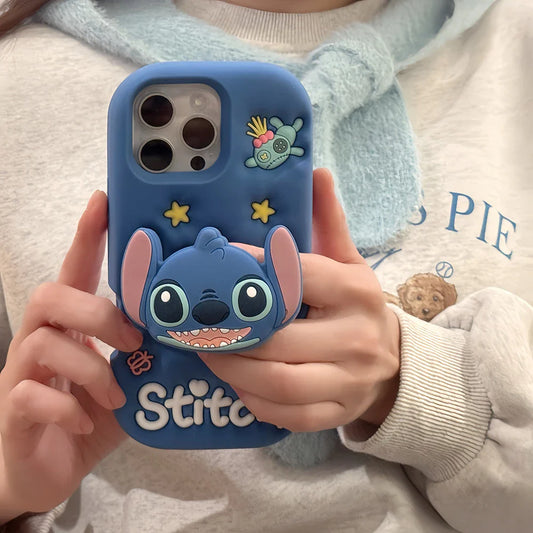 3D Cartoon Stitch Face Grip Tok Holder Cartoon Silicone Soft Phone Case