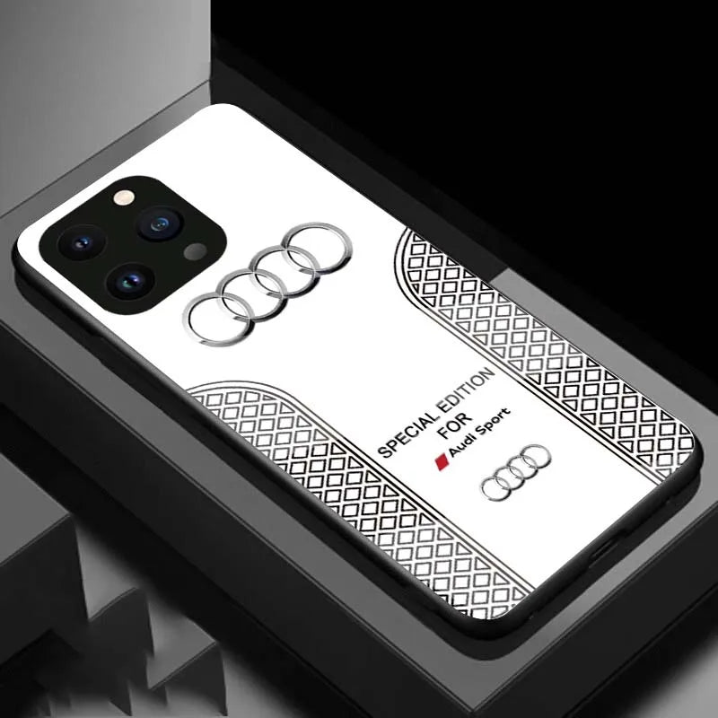 Custodia per telefono del logo Audi Audi Luxury con ricarica wireless per tutto l'iPhone con copertina posteriore in vetro.