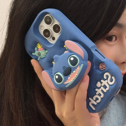 3D Cartoon Stitch Face Grip Tok Holder Cartoon Silicone Soft Phone Case