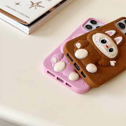 Roztomilá karikatura Labubu 3d Silicon Case | Hnědá růžová - iPhone pouzdro