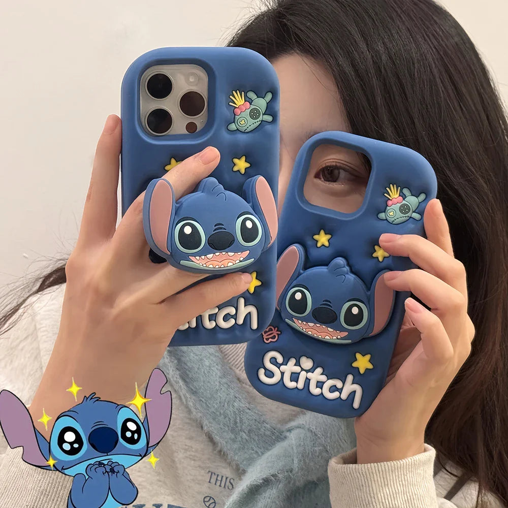 3D Cartoon Stitch Face Grip Tok Holder Cartoon Silicone Soft Phone Case