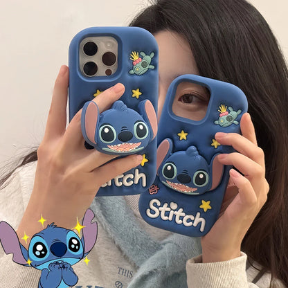 3D Cartoon Stitch Face Grip Tok Holder Cartoon Silicone Soft Phone Case