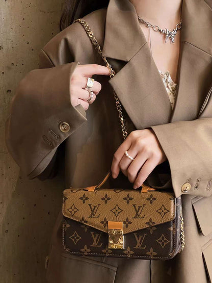 Monogramový plátnový taška ruka držela mobilní telefon s řetězem Crossbody