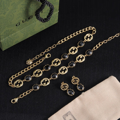 Good Fancy Design Bracelet & Earrings & Necklace (Black)